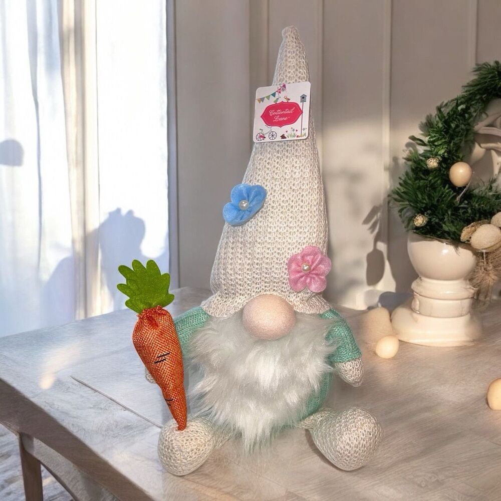 Cottontail Lane  Plush Pastel Gnome  With Carrot Easter Spring Summer Decor